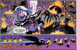 Size: 925x604 | Tagged: safe, artist:andypriceart, idw, silverstream, classical hippogriff, hippogriff, g4, spoiler:comic, spoiler:comic71, comic, cropped, female, fire, flying, speech bubble
