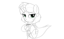 Size: 2800x1700 | Tagged: safe, artist:elmutanto, oc, oc:april moon, pony, unicorn, fallout equestria, fallout equestria: crimson tide, clothes, ear piercing, earring, fanfic art, female, fuzzy hairstyle, fuzzy mane, green eyes, jewelry, lab coat, mare, piercing, pipbuck, sketch