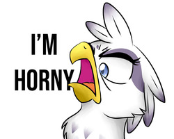 Size: 1280x1024 | Tagged: safe, artist:sugar morning, oc, oc only, oc:vixen, griffon, angry, bust, female, funny, horny, meme, portrait, simple background, solo