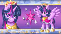 Size: 3840x2160 | Tagged: safe, artist:ciderpunk, twilight sparkle, alicorn, pony, g4, bust, clothes, crown, dress, high res, hoof shoes, jewelry, looking at you, regalia, twilight sparkle (alicorn), wallpaper