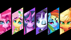 Size: 3840x2160 | Tagged: safe, alternate version, artist:ciderpunk, applejack, fluttershy, pinkie pie, rainbow dash, rarity, twilight sparkle, alicorn, earth pony, pony, g4, alternate hairstyle, bandana, blinking, bust, choker, clothes, ear piercing, earring, flower, flower in hair, high res, hippie, jewelry, looking at you, makeup, mane six, piercing, punk, scarf, shirt, smiling, smirk, wallpaper