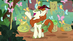 Size: 1280x720 | Tagged: safe, screencap, autumn blaze, butterfly, kirin, g4, season 8, sounds of silence, female, singing, solo