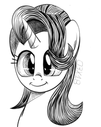 Size: 1200x1500 | Tagged: safe, artist:dsana, starlight glimmer, pony, unicorn, g4, black and white, bust, cute, female, glimmerbetes, grayscale, ink drawing, inktober, inktober 2018, monochrome, portrait, simple background, smiling, solo, traditional art, white background