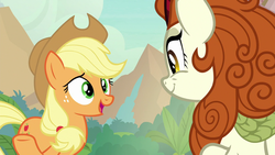 Size: 1280x720 | Tagged: safe, screencap, applejack, autumn blaze, kirin, g4, season 8, sounds of silence