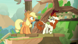 Size: 1280x720 | Tagged: safe, screencap, applejack, autumn blaze, kirin, g4, season 8, sounds of silence