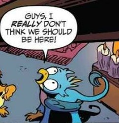 Size: 251x259 | Tagged: safe, artist:andypriceart, official comic, gallus, smolder, griffon, g4, idw, spoiler:comic, spoiler:comic71, claws, cropped, looking up, male, offscreen character, speech bubble, tail, wings