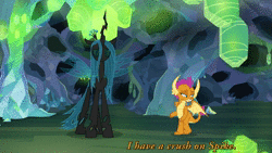 Size: 1920x1080 | Tagged: safe, edit, edited screencap, screencap, ocellus, queen chrysalis, smolder, changeling, changeling queen, dragon, g4, what lies beneath, animated, dragoness, female, no sound, queen chrysellus, text edit, webm