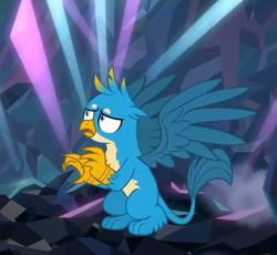 Size: 617x567 | Tagged: safe, screencap, gallus, griffon, g4, my little pony: friendship is magic, what lies beneath, claws, cropped, male, paws, shocked, solo, tail, wings