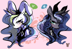 Size: 1158x790 | Tagged: safe, artist:tohupo, princess celestia, princess luna, alicorn, pony, g4, bust, clothes, duo, female, heart, mare, pictogram, portrait, royal sisters, speech bubble, tuxedo