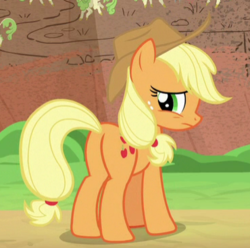 Size: 370x367 | Tagged: safe, screencap, applejack, earth pony, pony, g4, sounds of silence, butt, cropped, female, mare, plot, solo
