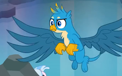 Size: 691x432 | Tagged: safe, screencap, gallus, silverstream, griffon, g4, what lies beneath, chest fluff, cropped, male, offscreen character, paws, spread wings, wings
