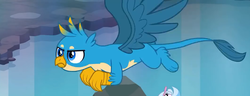 Size: 1061x409 | Tagged: safe, screencap, gallus, silverstream, griffon, g4, what lies beneath, claws, cropped, male, offscreen character, paws, tail, wings