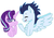Size: 1970x1366 | Tagged: safe, artist:geekcoffee, soarin', starlight glimmer, pegasus, pony, unicorn, g4, chest fluff, crack shipping, eye clipping through hair, eyes closed, female, glimmin', height difference, hoof on chin, male, mare, open mouth, shipping, simple background, stallion, straight, underhoof, white background