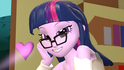 Size: 2732x1536 | Tagged: safe, artist:mr-wolfapex, twilight sparkle, equestria girls, g4, 3d, bed, glasses, gmod, i can't believe it's not sci-twi, nerd, twilight sparkle (alicorn), twilight's professional glasses