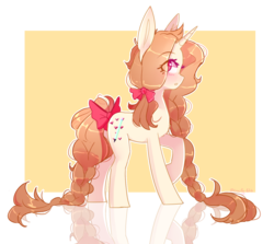 Size: 1330x1184 | Tagged: safe, artist:erinartista, oc, oc only, oc:gingar, pegasus, pony, bow, female, hair bow, mare, reflection, simple background, solo, tail bow, transparent background