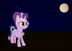 Size: 1280x905 | Tagged: safe, artist:badponyvectors, starlight glimmer, pony, unicorn, g4, chest fluff, fangs, female, halloween, holiday, mare, moon, night, red eyes, solo