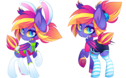 Size: 1200x750 | Tagged: safe, artist:zombie, oc, oc only, oc:stellar sundown, bat pony, pony, bat pony oc, bedroom eyes, bunny ears, clothes, compression shorts, cute, female, looking at you, looking back, looking back at you, mare, ponytail, shorts, simple background, smiling, socks, striped socks, thigh highs, transparent background