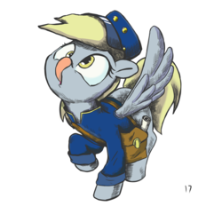 Size: 2000x2000 | Tagged: safe, artist:2387528112, derpy hooves, pegasus, pony, clothes, female, letter, licking, mailbag, mailmare, mare, nose licking, silly, simple background, solo, tongue out, uniform, white background