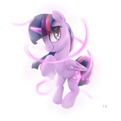 Size: 1500x1500 | Tagged: safe, artist:2387528112, twilight sparkle, alicorn, pony, g4, female, looking at you, magic, mare, raised hoof, simple background, smiling, solo, twilight sparkle (alicorn), white background