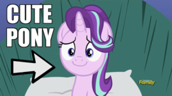 Size: 914x512 | Tagged: safe, edit, edited screencap, screencap, starlight glimmer, pony, unicorn, g4, rock solid friendship, adorable face, arrow, best pony, captain obvious, cute, cutest pony alive, discovery family logo, female, glimmerbetes, happy, image macro, mare, meme, smiling, solo, text, truth