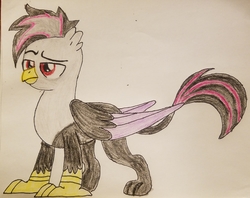 Size: 3473x2756 | Tagged: safe, artist:edgar noir, oc, oc only, oc:edgar noir, griffon, base used, crayon drawing, high res, male, simple background, solo, traditional art