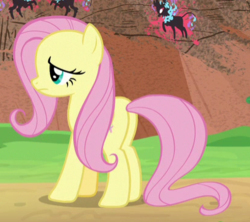 Size: 410x364 | Tagged: safe, screencap, fluttershy, pegasus, pony, g4, sounds of silence, butt, cropped, female, flutterbutt, mare, plot, solo