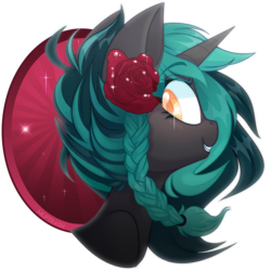 Size: 1200x1200 | Tagged: safe, artist:zombie, oc, oc only, oc:damask rose, pony, unicorn, female, flower, flower in hair, looking at you, looking back, looking back at you, mare, rose, simple background, solo, transparent background