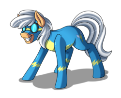 Size: 3200x2600 | Tagged: safe, artist:jack-pie, oc, oc only, earth pony, pony, clothes, goggles, grin, high res, male, nightmare night, simple background, smiling, solo, stallion, transparent background, uniform, wonderbolts uniform