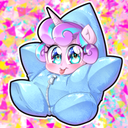 Size: 600x600 | Tagged: safe, artist:thegreatrouge, princess flurry heart, pony, g4, my little pony best gift ever, baby, baby pony, blushing, clothes, cute, female, flurrybetes, smiling, solo, star flurry heart, starry eyes, tongue out, weapons-grade cute, wingding eyes