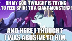 Size: 1920x1080 | Tagged: safe, edit, edited screencap, editor:useraccount, screencap, spike, twilight sparkle, alicorn, dragon, pony, winterchilla, winterzilla, g4, my little pony best gift ever, abuse, caption, even garble has standards, funny, go to sleep garble, image macro, meme, op is a duck, op is trying to start shit so badly that it's kinda funny, op is wrong, out of context, shitposting, spikeabuse, spikeposting, text, truth, twilight sparkle (alicorn)