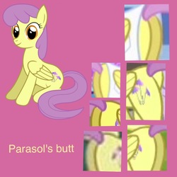 Size: 800x800 | Tagged: safe, edit, edited screencap, screencap, parasol, pegasus, pony, g4, butt, female, mare, pink background, plot, simple background, solo
