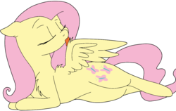 Size: 1024x648 | Tagged: safe, artist:didgereethebrony, fluttershy, pony, g4, chest fluff, cute, cutie mark, eyes closed, female, licking, mare, mlem, on side, one wing out, preening, prone, shyabetes, silly, simple background, solo, tongue out, transparent background, turned head