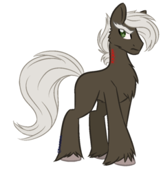 Size: 600x640 | Tagged: safe, artist:sinamuna, oc, oc only, oc:prudent valor, earth pony, pony, au:equuis, antagonist, aside glance, brown fur, criminal, evil, eyebrows, frown, green eyes, magic glow, male, serious, serious face, silver hair, simple background, solo, stallion, tattoo, transparent background, updated design