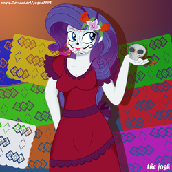 Size: 3500x3500 | Tagged: safe, artist:josue1992, rarity, equestria girls, g4, breasts, cleavage, clothes, costume, dia de los muertos, dress, female, flower, high res, holiday, solo