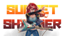 Size: 1920x1080 | Tagged: safe, artist:tzc, sunset shimmer, human, equestria girls, g4, badass, breasts, busty sunset shimmer, clothes, electric guitar, female, guitar, guitar pick, hair over one eye, humanized, jacket, leather jacket, looking at you, metal as fuck, midriff, musical instrument, name, pants, rock (music), solo, sunset shredder, wallpaper