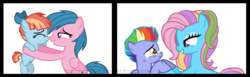 Size: 1439x442 | Tagged: safe, artist:ipandacakes, bow hothoof, firefly, rainbow dash (g3), windy whistles, earth pony, pegasus, pony, g1, g3, g4, bowabetes, colt, cute, female, filly, g1 to g4, g3 to g4, generation leap, headcanon, male, simple background, transparent background, windybetes, younger