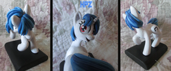 Size: 1920x800 | Tagged: safe, artist:h1ppezz, dj pon-3, vinyl scratch, pony, unicorn, g4, craft, female, looking at you, looking back, looking back at you, mare, missing accessory, photo, raised hoof, sculpture, smiling, solo, traditional art