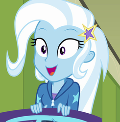 Size: 921x941 | Tagged: safe, screencap, trixie, equestria girls, equestria girls specials, g4, my little pony equestria girls: better together, my little pony equestria girls: forgotten friendship, canterlot high, clothes, cropped, cute, diatrixes, female, happy, hoodie, smiling, solo