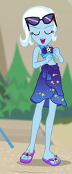 Size: 346x829 | Tagged: safe, screencap, trixie, equestria girls, equestria girls specials, g4, my little pony equestria girls: better together, my little pony equestria girls: forgotten friendship, clothes, cropped, eyes closed, feet, female, flip-flops, sandals, sarong, solo, swimsuit