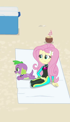 Size: 258x451 | Tagged: safe, screencap, fluttershy, spike, spike the regular dog, dog, equestria girls, equestria girls specials, g4, my little pony equestria girls: better together, my little pony equestria girls: forgotten friendship, clothes, cropped, feet, female, flip-flops, fluttershy's wetsuit, geode of fauna, magical geodes, male, paws, sandals, swimsuit, wetsuit