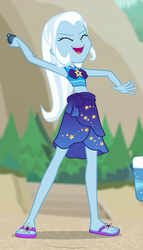 Size: 561x983 | Tagged: safe, edit, edited screencap, screencap, trixie, equestria girls, equestria girls series, forgotten friendship, g4, clothes, cropped, eyes closed, feet, female, flip-flops, sandals, sarong, smoke bomb, solo, swimsuit