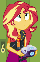 Size: 618x943 | Tagged: safe, screencap, sunset shimmer, equestria girls, equestria girls specials, g4, my little pony equestria girls: better together, my little pony equestria girls: forgotten friendship, camera, cropped, female, geode of empathy, magical geodes, solo