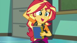 Size: 1920x1080 | Tagged: safe, screencap, sunset shimmer, equestria girls, equestria girls specials, g4, my little pony equestria girls: better together, my little pony equestria girls: forgotten friendship, book, female, solo