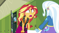 Size: 1920x1080 | Tagged: safe, screencap, sunset shimmer, trixie, equestria girls, equestria girls series, forgotten friendship, g4, angry, furious, geode of empathy, magical geodes, shrunken pupils, that pony sure have anger issues