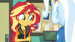 Size: 1920x1080 | Tagged: safe, screencap, sunset shimmer, trixie, equestria girls, equestria girls specials, g4, my little pony equestria girls: better together, my little pony equestria girls: forgotten friendship, geode of empathy, magical geodes