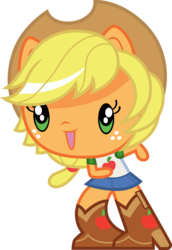 Size: 3000x4366 | Tagged: safe, artist:cloudy glow, part of a set, applejack, equestria girls, equestria girls series, g4, chibi, clothes, cowboy hat, cute, cutie mark crew, female, hat, jackabetes, ponied up, simple background, smiling, solo, stetson, toy, transparent background