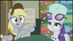 Size: 1280x720 | Tagged: safe, screencap, derpy hooves, rarity, g4, my little pony best gift ever, post office