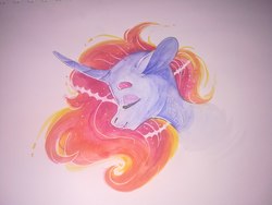 Size: 2560x1920 | Tagged: safe, artist:aliceub, oc, oc only, pony, unicorn, bust, eyes closed, female, mare, portrait, simple background, solo, traditional art, white background