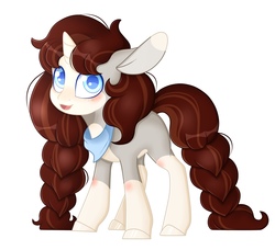 Size: 1805x1643 | Tagged: safe, artist:aliceub, oc, oc only, pony, unicorn, braid, braided tail, female, mare, neckerchief, open mouth, simple background, solo, white background