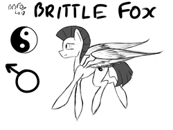 Size: 1061x798 | Tagged: safe, artist:brittlebluefox, oc, oc only, oc:brittlefox, pegasus, pony, :i, black and white, cutie mark, grayscale, male, monochrome, skinny, solo, thin, yin-yang